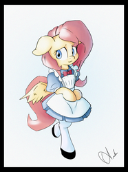 Size: 1599x2144 | Tagged: safe, artist:ando, fluttershy, pegasus, semi-anthro, g4, clothes, cute, female, floppy ears, mare, simple background, socks, solo, walking