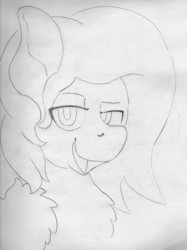 Size: 3337x4452 | Tagged: safe, artist:andandampersand, oc, oc only, oc:milo, pegasus, pony, bust, chest fluff, grayscale, looking at you, monochrome, open mouth, portrait, solo, traditional art, wings