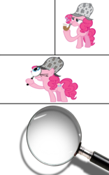 Size: 2500x4000 | Tagged: safe, pinkie pie, earth pony, pony, g4, clue, deerstalker, detective, exploitable, exploitable meme, hat, investigation, investigator, magnifying glass, meme, meme template, sherlock, sherlock holmes, sherlock pie, template