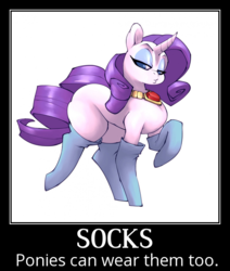 Size: 556x656 | Tagged: safe, artist:bigdad, rarity, pony, g4, clothes, missing cutie mark, motivational poster, socks, thigh highs