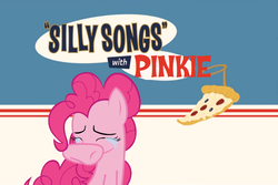 Size: 1139x763 | Tagged: safe, artist:ianpony98, screencap, pinkie pie, earth pony, pony, series:pony tales, g4, crying, food, parody, pizza, pizza angel, sad, silly songs, silly songs with pinkie, song in the comments, title card, veggietales