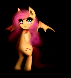 Size: 1000x1100 | Tagged: safe, artist:pipomanager-mimmi, fluttershy, bat pony, pony, g4, apple, cute, female, flutterbat, food, race swap, shyabetes, simple background, solo