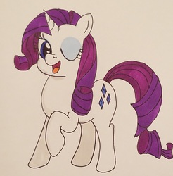 Size: 1503x1529 | Tagged: safe, artist:iffoundreturntorarity, rarity, pony, unicorn, g4, female, mare, newbie artist training grounds, one eye closed, solo, traditional art, wink