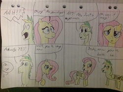 Size: 2592x1936 | Tagged: safe, artist:didgereethebrony, fluttershy, oc, oc:didgeree, pony, g4, lined paper, shipping fuel, traditional art