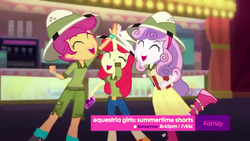 Size: 1920x1080 | Tagged: safe, screencap, apple bloom, scootaloo, sweetie belle, equestria girls, g4, my little pony equestria girls: summertime shorts, the canterlot movie club, boots, cutie mark crusaders, daring do costume, dash and scootaloo's cycle of obsession, high five, shoes