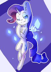 Size: 2480x3507 | Tagged: safe, artist:ophake, rarity, pony, unicorn, g4, abstract background, bipedal, crossed hooves, female, high res, lidded eyes, mare, signature, smiling, solo