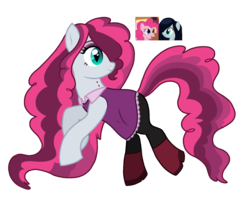 Size: 1390x1163 | Tagged: safe, artist:unoriginai, oc, oc only, pony, adventure time, crossover, crossover shipping, magical lesbian spawn, male, marceline, offspring, parent:pinkie pie, screencap reference, shipping