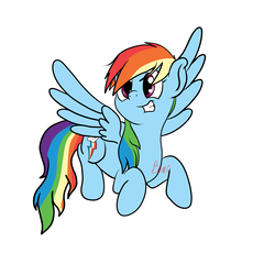 Size: 2500x2500 | Tagged: safe, artist:bennimarru, rainbow dash, pegasus, pony, g4, female, flat colors, flying, grin, high res, mare, signature, simple background, smiling, solo, white background