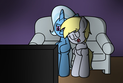 Size: 1590x1080 | Tagged: safe, artist:techreel, derpy hooves, trixie, pony, g4, bubbly friendship