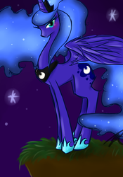 Size: 2800x4000 | Tagged: safe, artist:kittentoots, princess luna, alicorn, pony, g4, blushing, commission, commissioner:lionel23, female, looking at you, mare, night, night sky, sky, solo, stars