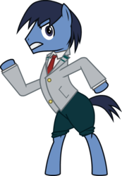 Size: 507x732 | Tagged: safe, artist:blurredthelines, pony, clothes, male, my hero academia, ponified, quirked pony, school uniform, simple background, solo, stallion, tenya iida, transparent background, u.a. high school uniform