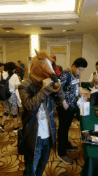 Size: 368x656 | Tagged: safe, human, animated, canton, canton cn bronycon, china ponycon, clothes, cosplay, costume, deadpool, gif, guangzhou, hoers mask, i love it!, irl, irl human, mask, photo