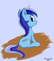 Size: 600x680 | Tagged: safe, artist:mingy.h, minuette, pony, unicorn, g4, chest fluff, cute, ear fluff, female, looking back, mare, sitting, smiling, solo