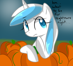 Size: 500x453 | Tagged: dead source, safe, artist:marytheechidna, pony, unicorn, ask the console ponies, console ponies, nintendo, ponified, pumpkin, thinking, wii