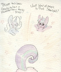 Size: 696x817 | Tagged: safe, artist:slightlyshade, starlight glimmer, trixie, twilight sparkle, alicorn, pony, unicorn, g4, butt, plot, sparkles, traditional art, twilight sparkle (alicorn)