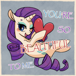 Size: 800x800 | Tagged: safe, artist:phyllismi, rarity, pony, unicorn, g4, blushing, cute, female, heart, one eye closed, raribetes, smiling, solo, valentine's day card, wink