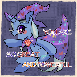 Size: 800x800 | Tagged: safe, artist:phyllismi, trixie, pony, unicorn, g4, blushing, female, heart, smiling, solo, valentine's day card