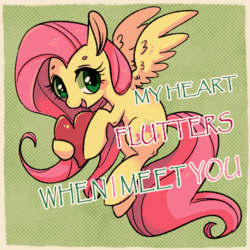 Size: 800x800 | Tagged: safe, artist:phyllismi, fluttershy, pegasus, pony, g4, blushing, cute, female, heart, shyabetes, smiling, solo, valentine's day card