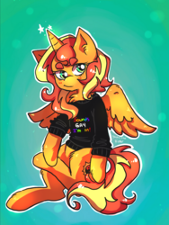 Size: 768x1024 | Tagged: safe, artist:jackytheripperart, sunset shimmer, alicorn, pony, g4, alicornified, clothes, female, implied lesbian, mare, race swap, shimmercorn, smiling, solo, sweater