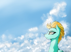 Size: 2605x1905 | Tagged: safe, artist:tincantim, lightning dust, pegasus, pony, g4, cloud, female, mare, sky, solo