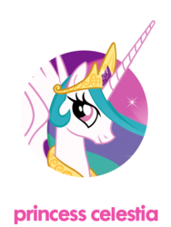 Size: 440x585 | Tagged: safe, princess celestia, alicorn, pony, g4, aside glance, beautiful, bust, crown, female, jewelry, looking at you, mare, multicolored mane, name, portrait, purple eyes, regalia, royalty, simple background, smiling, solo, sparkles, tiara, transparent background, wings