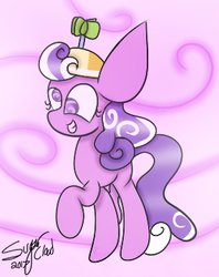 Size: 285x359 | Tagged: safe, artist:sugarcloud12, screwball, earth pony, pony, g4, derp, female, mare, raised hoof, solo