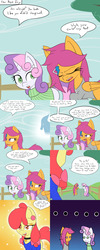 Size: 1600x4000 | Tagged: safe, artist:jake heritagu, apple bloom, scootaloo, sweetie belle, pony, windigo, comic:ask motherly scootaloo, g4, clothes, comic, hairpin, motherly scootaloo, sweatshirt