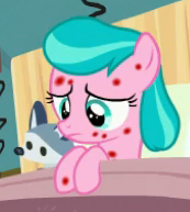 Size: 173x193 | Tagged: safe, screencap, aquamarine, pony, a flurry of emotions, g4, bed, horsey hives, sad, sick, solo