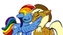 Size: 2000x1102 | Tagged: safe, artist:xbi, applejack, rainbow dash, earth pony, pegasus, pony, g4, 30 minute art challenge, duo, female, kiss on the lips, kissing, lesbian, mare, ship:appledash, shipping