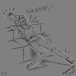 Size: 2000x2000 | Tagged: safe, artist:floofyfoxcomics, oc, oc only, oc:autumn science, human, armpits, clothes, eyes closed, female, high heels, high res, humanized, monochrome, platform heels, shoes, sketch, solo, stiletto heels, stretching, yawn