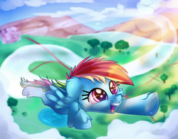 Size: 2000x1556 | Tagged: safe, artist:discorded, rainbow dash, pony, g4, atg 2017, female, filly, filly rainbow dash, flying, newbie artist training grounds, smiling, solo, younger