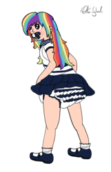 Size: 923x1434 | Tagged: safe, artist:oliver-england, rainbow dash, human, g4, abdl, breasts, delicious flat chest, diaper, female, frilly diaper, human female, humanized, non-baby in diaper, pacifier, sailor uniform, solo