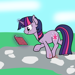 Size: 2500x2500 | Tagged: safe, artist:bennimarru, twilight sparkle, pony, unicorn, g4, atg 2017, book, female, flat colors, high res, magic, newbie artist training grounds, simple background, solo, walking