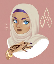 Size: 1600x1882 | Tagged: safe, artist:microwaved-box, rarity, human, g4, beautiful, brown background, bust, female, henna, hijab, humanized, jewelry, looking at you, politics in the comments, portrait, simple background, solo