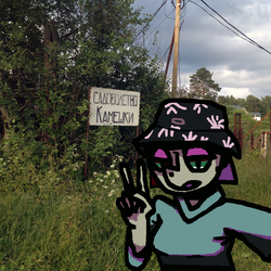 Size: 900x900 | Tagged: safe, artist:grinwild, derpibooru exclusive, maud pie, anthro, g4, clothes, female, hat, irl, peace sign, photo, ponies in real life, russian, selfie, sign, solo