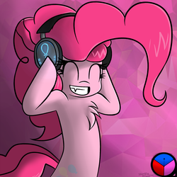 Size: 1024x1024 | Tagged: safe, artist:genericmlp, pinkie pie, earth pony, pony, g4, chest fluff, eyes closed, female, headphones, smiling, solo