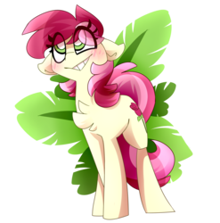 Size: 2375x2400 | Tagged: safe, artist:nekosnicker, roseluck, earth pony, pony, g4, blushing, chest fluff, cute, female, floppy ears, high res, leaves, mare, simple background, smiling, solo, transparent background