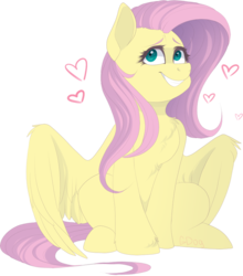 Size: 843x960 | Tagged: safe, artist:mrgdog, fluttershy, pegasus, pony, g4, chest fluff, cute, female, heart, looking away, looking up, mare, shyabetes, simple background, sitting, smiling, solo, spread wings, transparent background, wings
