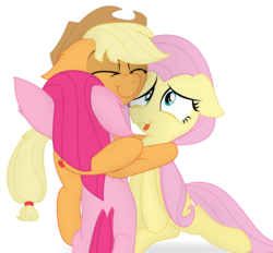 Size: 1916x1778 | Tagged: safe, artist:eagle1division, applejack, fluttershy, pinkie pie, earth pony, pegasus, pony, g4, bipedal, cute, eyes closed, female, floppy ears, hat, hug, mare, pinkamena diane pie, simple background, smiling, tongue out, transparent background, trio, trio female