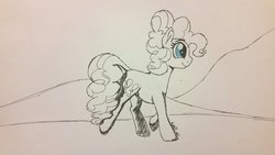 Size: 1024x576 | Tagged: safe, artist:binkyt11, pinkie pie, earth pony, pony, g4, female, mare, newbie artist training grounds, partial color, solo, traditional art