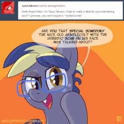 Size: 540x540 | Tagged: safe, artist:1trick, oc, oc only, oc:flitter batter, bat pony, pony, ask night stitch, adorkable, animated, ask, cute, dork, gif, solo, tumblr