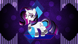 Size: 3840x2160 | Tagged: safe, artist:laszlvfx, artist:theshadowstone, edit, rarity, pony, unicorn, g4, abstract background, female, goth, gothic, gothity, high res, mare, raised hoof, raised leg, smiling, solo, vector, wallpaper, wallpaper edit