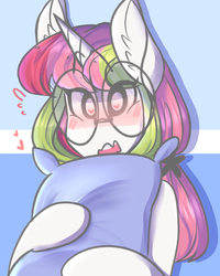 Size: 2000x2500 | Tagged: safe, artist:php172, oc, oc only, oc:stargazer lily, pony, unicorn, blushing, female, glasses, heart eyes, high res, mare, pillow, surprised, wingding eyes