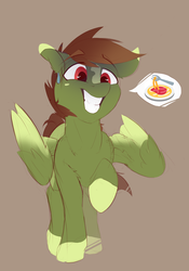 Size: 712x1020 | Tagged: safe, artist:tangomangoes, oc, oc only, pegasus, pony, dialogue, food, pasta, pictogram, simple background, smiling, solo, spaghetti, sweat