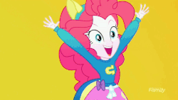 Size: 480x270 | Tagged: safe, screencap, pinkie pie, equestria girls, g4, my little pony equestria girls: summertime shorts, steps of pep, animated, deep breath, discovery family logo, female, gif, open mouth, solo, yelling