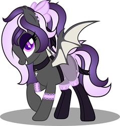 Size: 438x459 | Tagged: safe, artist:thunderboltx33, oc, oc only, oc:nightwalker, bat pony, pony, bedroom eyes, clothes, collar, female, mare, see-through, simple background, socks, stockings, thigh highs, white background