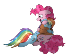 Size: 4000x3000 | Tagged: safe, artist:squipycheetah, pinkie pie, rainbow dash, earth pony, pegasus, pony, the count of monte rainbow, g4, clothes, comforting, crying, cute, duo, edmond dantes, eyes closed, female, folded wings, hug, looking away, messy mane, open mouth, pinkie faria, prison outfit, prisoner, prisoner pp, prisoner rd, rainbow dantes, simple background, sitting, tears of joy, the count of monte cristo, transparent background, vector