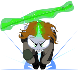 Size: 2400x2199 | Tagged: safe, artist:aaronmk, oc, oc only, oc:littlepip, pony, unicorn, fallout equestria, fanfic, fanfic art, female, glowing horn, high res, horn, magic, mare, messy mane, metal gear, metal gear rising, raiden, running, simple background, sword, telekinesis, transparent background, vector, weapon