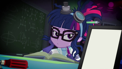 Size: 1920x1080 | Tagged: safe, edit, edited screencap, screencap, sci-twi, twilight sparkle, equestria girls, g4, mad twience, my little pony equestria girls: summertime shorts, book, exploitable, laboratory, sci-twi's portrait