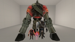 Size: 1920x1080 | Tagged: safe, artist:clintr, pinkie pie, earth pony, pony, g4, 3d, a.4.m.s, barely pony related, dr. breen, giant robot, half-life, half-life 2, heavy weapons guy, not serious, size comparison, source filmmaker, team fortress 2